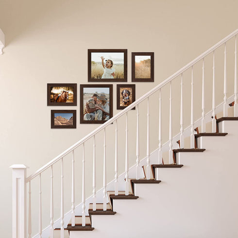 CRUGLA Gallery Frame Set of 6 for Wall Decor Tabletop Vertical Horizontal Display, Assorted Collage Photo Frames, Two 4x6 Picture Frames, Two 5x7 Picture Frames, Two 8x10 Picture Frames, Brown