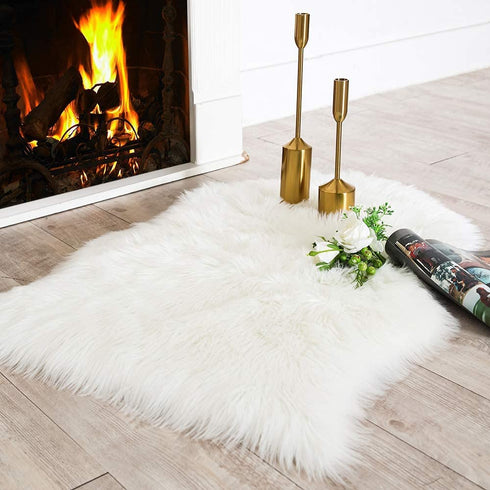 Carvapet Luxury Soft Faux Sheepskin Chair Cover Seat Cushion Pad Plush Fur Area Rugs for Bedroom, 2ft x 3ft, White