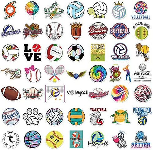 100PCS Sports Stickers, Volleyball Basketball Football Stickers Mixed Vinyl Waterproof Stickers for Water Bottles Laptop Computer Skateboard MacBook for Teens and Adults