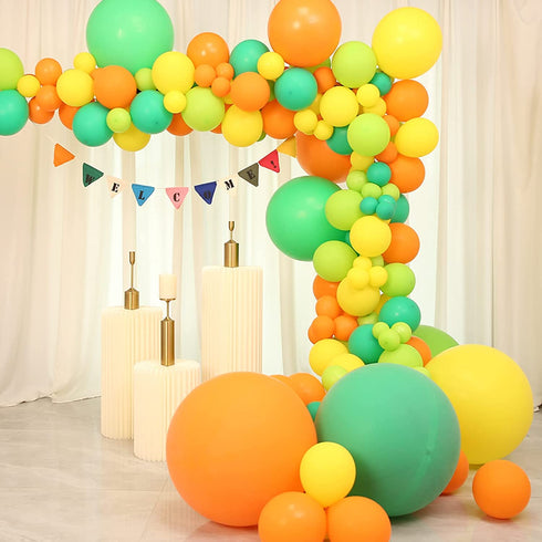142Pcs DIY Balloon Garland Arch Kit with Green Balloons,Orange balloons,Yellow Balloons for Baby shower Bridal Shower Prom Wedding Graduation Birthday Party Decorations