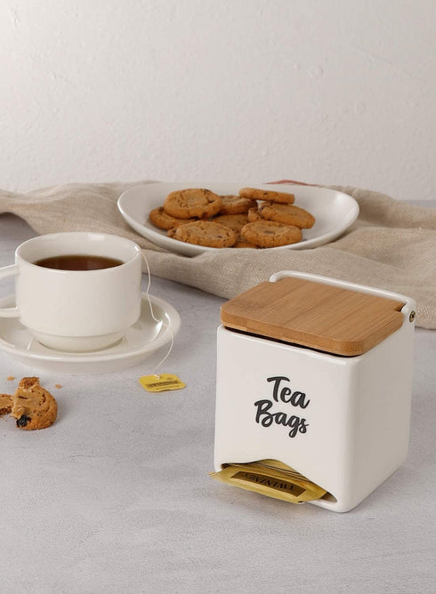Sweese 230.101 Porcelain Tea Bag Storage Organizer Caddy Holder, a Beautiful Housewarming Gift for Friends and Family, White