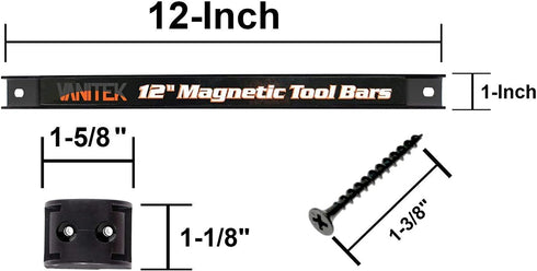 Vanitek 12-Inch Magnetic Metal Tool Holder Organizer Racks, Heavy-Duty Bar for Garage/Workshop (2 Pieces)
