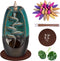 DK177 Waterfall Incense Holder Backflow Inscent Cone Burner Handcraft Ceramic Water Fall Smoke Fountain with 120 Cones 30 Sticks 1 Mat 2 Lotus Leaf 1 Cloth
