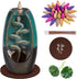DK177 Waterfall Incense Holder Backflow Inscent Cone Burner Handcraft Ceramic Water Fall Smoke Fountain with 120 Cones 30 Sticks 1 Mat 2 Lotus Leaf 1 Cloth