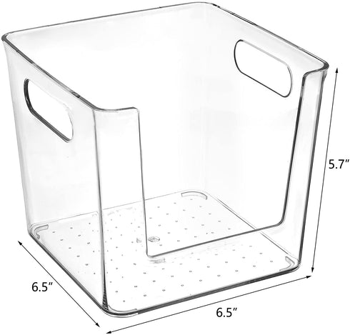 Hedume 6 Pack Plastic Open Front Food Storage Bin, 6.5" Wide Clear Pantry Organizer Bins with Cutout Handles, Household Food Storage Basket for Kitchen, Countertops, Refrigerator, Cabinets