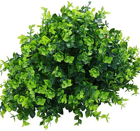 Summer Flower 10 Pack Artificial Boxwood Stems for Outdoors, Unfading in The Sun Plastic Faux Plants,Fake Foliage Shrubs Greenery for Garden,Office,Patio,Wedding,Farmhouse Indoor Decoration