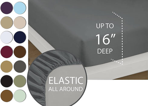 Cathay Home 108072-FT Fitted Sheet, Twin, Gray