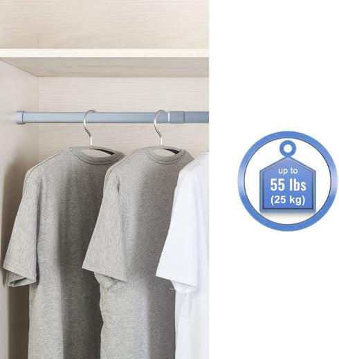 16 to 26 Inch Adjustable Closet Rod, Oval Closet Rod Wall Mounted Hanging Rod for Closet, Premium Aluminum Alloy Closet Pole Grey Closet Bar with Socket Set for Wardrobes, No Rust, With End Supports€¦