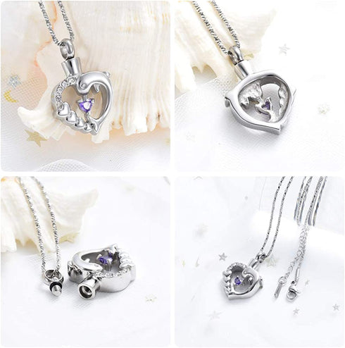 Yinplsmemory Dolphin Heart Cremation Urn Necklace for Ashes for Women Memorial Keepsake Pendant Necklace