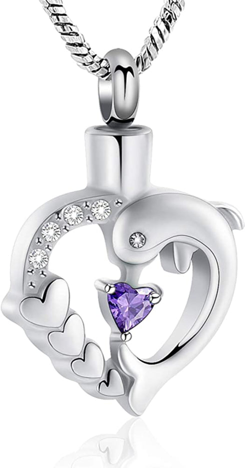 Yinplsmemory Dolphin Heart Cremation Urn Necklace for Ashes for Women Memorial Keepsake Pendant Necklace