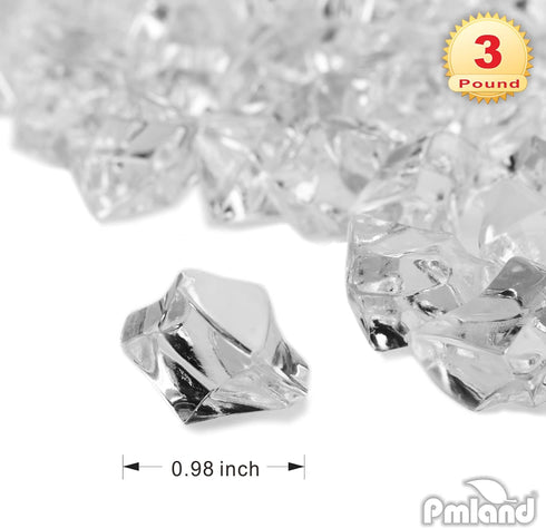 PMLAND Clear Acrylic Ice Rocks Crystals Gems - 1 Inch Length 3 lbs Bulk Bag for Vase Filler Table Scatter Party Wedding Arts Crafts Decoration Display Idea