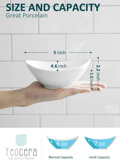Teocera Porcelain Small Bowls, Dessert Bowls Set - 6 Ounce for Ice Cream, Small Side Dishes, Set of 6, White