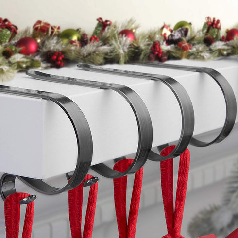 Christmas Stocking Holders for Mantle Set 4,Protective Pads Christmas Stocking Holders for Fireplace Mantle,Multi-uses Stocking Hooks for Mantle,Mantel Stocking Holders Clip for Xmas Party Decoration