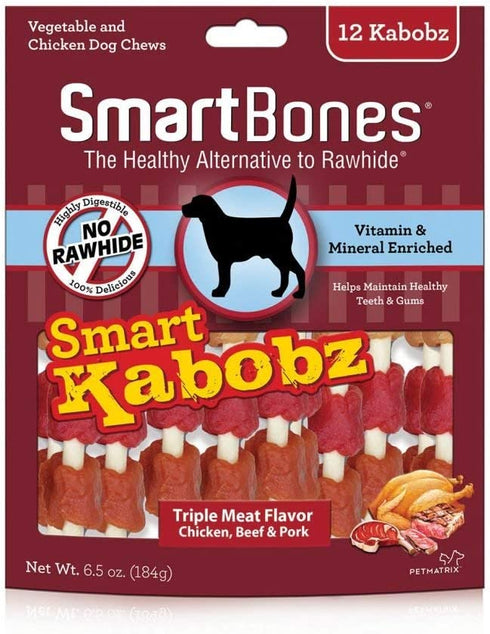 SmartBones Smart Kabobz, Treat Your Dog to a Rawhide-Free Chew Made With Real Chicken, Beef and Pork
