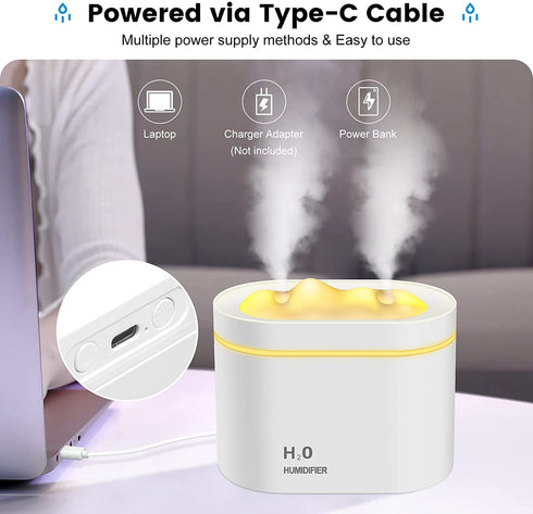 Mini Humidifier, 800ml Small Plant Humidifier, Portable Cool Mist Humidifiers for Bedroom, Personal Desk Humidifier for Baby Office Home, Auto Shut Off, Dual Nozzle Design, Super Quiet, White