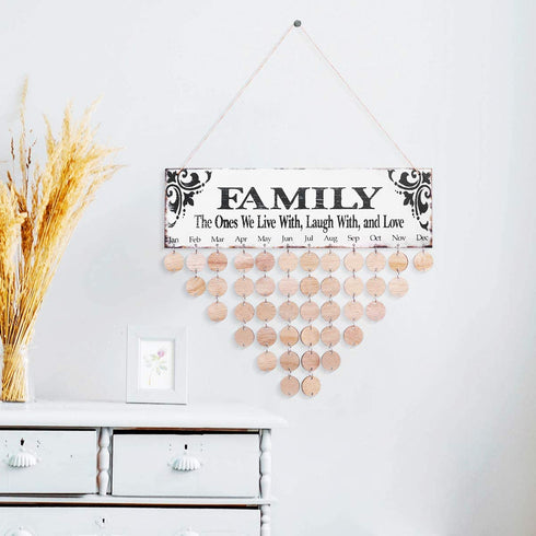 VORCOOL Family Birthday Hanging Plaque Board DIY Wooden Calendar Birthday Reminder Home Decor (1 Plaque/ 1 Rope/ 50 Round Discs)