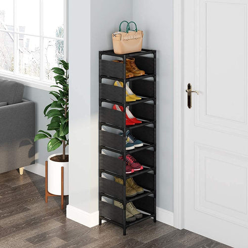 8 Tiers Vertical Shoe Rack , Narrow Shoe Shelf Space Saving Shoe Organizer for Entryway Door