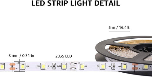 LE 12V LED Strip Light, Flexible, SMD 2835, 300 LEDs, 16.4ft Tape Light for Home, Kitchen, Party, Christmas and More, Non-Waterproof, Warm White, Pack of 2(Not Include Power Adapter)