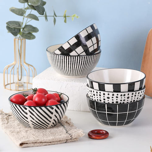 Soup Bowls Porcelain 23 OZ- Cereal Bowl 6 Inch - Deep Japanese Bowls for Serving Salad | Ramen | Noodle | Pho | Oatmeal - Microwave and Dishwasher Safe - Set of 6