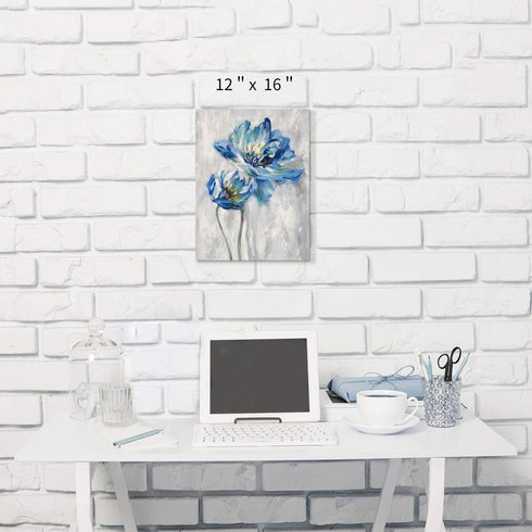 Flower Artwork Canvas Wall Art: Abstract Bright Blue Lotus Floral Picture Giclee Print on Canvas for Bathroom (12? x 16? x 1 Panel)