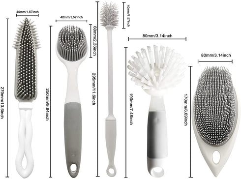 IZSOHHOME Silicone Brush Set for Kitchen ,Dish Brush,Bottle Brush,Scrub Brush with Soap Dispenser,countertop Cleaning Brush,Kitchen Cleaning (5pack)