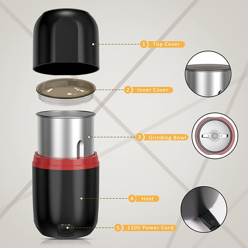 Watifisa Herb Grinder, Electric Dried Spice Mill Grinder with Stainless Steel Blades, Herb Mill Machine with Large Capacity - for Herbs, Fine Leaves, Peanuts, Pepper Beans, Almonds & Grains (Black)