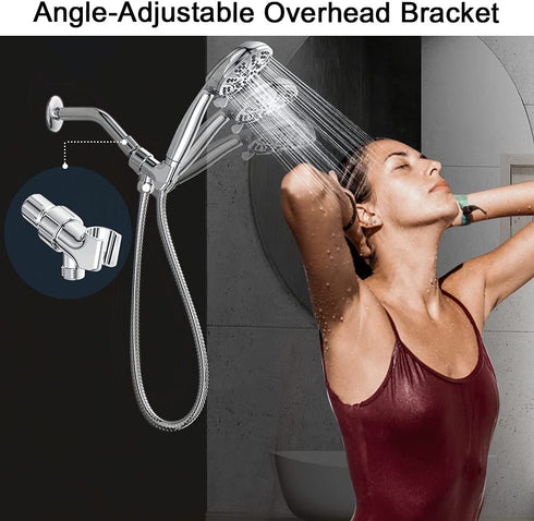 JDO High Pressure Handheld Shower Head, 6 Spray Settings Shower Head with Handheld, 4.3" High Flow Hand Held Shower head Set with Stainless Steel Hose and Adjustable Bracket (Chrome)