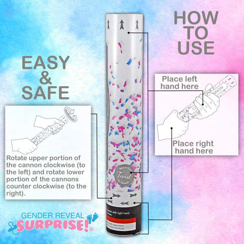 Gender Reveal Confetti Cannon Poppers (2 Pack Blue) Gender Reveal Surprise - Biodegradable Confetti