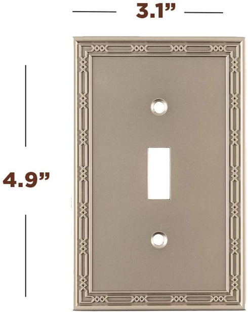 SleekLighting Toggle Wall plates | Decorative Zinc Cast Satin Nickel Finish | Electric Switch Covers| Style: 1 Gang Toggle (4 Pack)