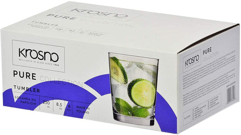 KROSNO Drink Water Juice Drinking Glasses | Set of 6 | 8.5 oz | Pure Collection | Perfect for Home, Restaurants and Parties | Dishwasher Safe