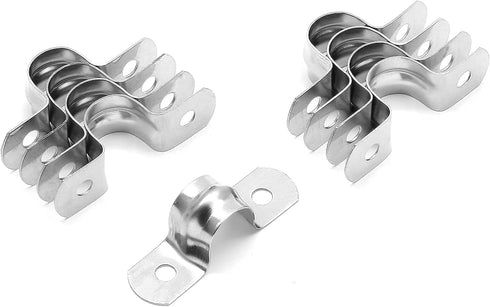 Jersvimc 50Pcs 15/32 Inch(0.47 inch) Stainless Steel Conduit Clamps, Two Hole Strap U Bracket Rigid Pipe Strap Metal U Clamp Conduit Strap Tension Clips U-tube Clamp Heavy Duty