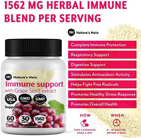 Immunity Booster with Vitamin C, Turmeric, Mushroom Complex and Other 16 Immune Boosting Ingredients for Colds, Flu, Healthy Respiratory System ?60 Non GMO Immune Support Supplement for Adults