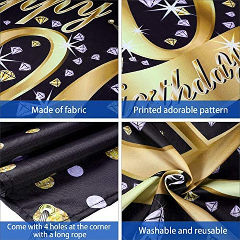 Happy 80th Birthday Decoration Banner Backdrop Party Decoration, Black Gold 80 Birthday Banner Sign Poster for 80th Anniversary Photo Booth Props Background Birthday Party Supplies, 72.8 x 43.3 Inch