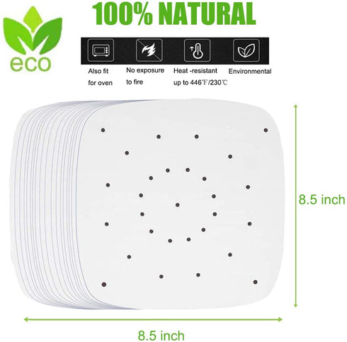 Air Fryer Parchment Paper, 200pcs 8.5 Inch Perforated Unbleached Square Air Fryer Liners,Steaming Parchment Liner, Parchment Paper for Air Fryer, No Burn, Easy Cleanup€¦