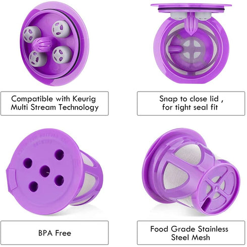 Reusable K Coffee Filter Compatible with K-Cup Keurig Supreme and K Supreme Plus Coffee Brewers, BENFUCHEN Refillable Filters Coffee Capsule Cups Bonus 20 Pcs Coffee Paper Filters, 3 Black 3 Purple,