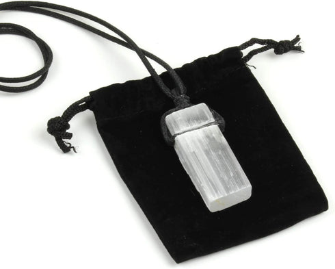 Dancing Bear Selenite Crystal Pendant Necklace, 24" Hand-Knotted Cord, Perfect, Educational ID Card, Chakra, Healing, Ritual, Lucky Protection Grid Stone