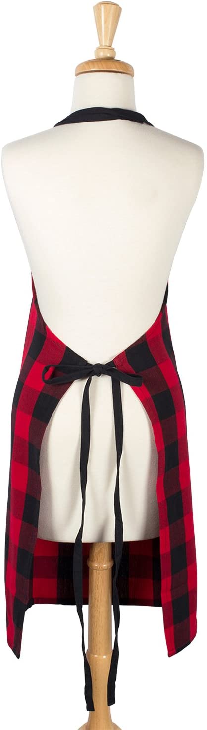 DII Buffalo Check Kitchen Collection, Classic Farmhouse Chef Apron, One Size, Red & Black