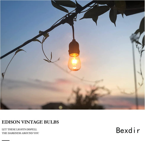 Bexdir Outdoor String Bulbs Lights, Waterproof Patio Light with 17 (2 Spares) Edison Bulbs, 33.5FT Heavy-Duty Decorative Hanging Lights, Shatterproof LED Outdoor String Lights for Garden (Warm White)