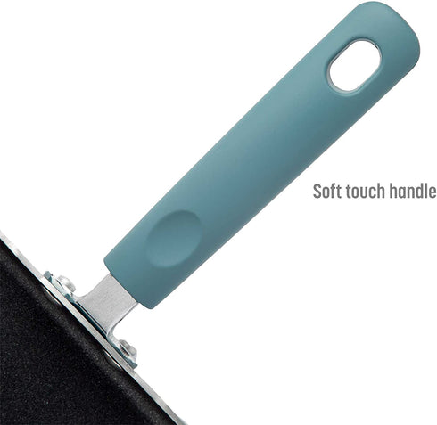 Goodful Aluminum Non-Stick Square Griddle Pan/Flat Grill, Made Without PFOA, with Nylon Pancake Turner, Dishwasher Safe Cookware, 11" x 11", Turquoise