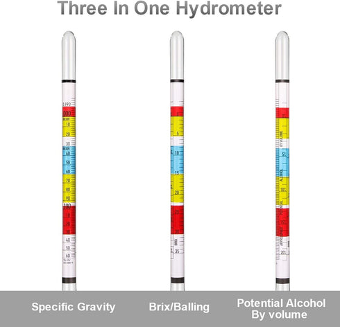 Circrane Hydrometer & Glass Test Jar Set, Triple Scale Alcohol Hydrometer with Glass Cylinder for Brew Beer, Wine, Mead and Kombucha, ABV, Brix and Gravity Test Kit, Home Brewing Supplies