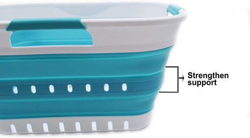 SAMMART 19L (5 Gallon) Collapsible Super Mini 3 Handled Plastic Laundry Basket - Foldable Pop Up Storage Container/Organizer - Space Saving Hamper/Basket (1, White/Bright Blue)