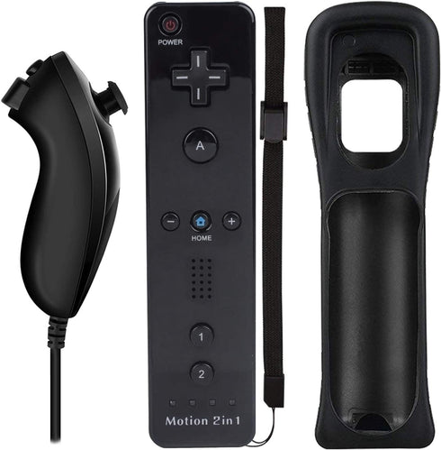 Wii Nunchuck Remote Controller with Motion Plus Compatible with Wii and Wii U Console | Wii Remote Controller with Shock Function (Black)