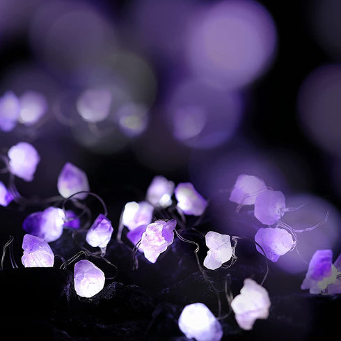 Decorative String Lights, Fluorite Amethyst String Lights Natural Crystal Light 10 ft 30 LEDs Fairy String Light Dreamy Crystal Decoration with USB and Battery Powered for Bedroom (Purple Amethyst)