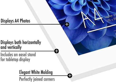 Americanflat A4 Picture Frame in White - Composite Wood with Shatter Resistant Glass - Horizontal and Vertical Formats for Wall and Tabletop - 8.3 x 11.7 in