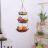 AOMRYOM 3 Tier Hanging Basket with Adjustable Wall Mount Ceiling Hanging Hooks, Rustic Country Style Fruit and Vegetable Basket Space Saving, Kitchen Storage Baskets, Black Heavy Duty Wire Organizer