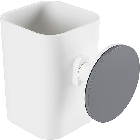 Umbra Flex Sure-Lock Toothbrush Holder, Bathroom Storage Tumbler, Cup for Toothpaste, Combs and Makeup Brushes - Attaches to Glass Panes, Mirrors and Tiles with SureLock Technology, No Drilling, White