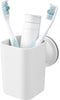 Umbra Flex Sure-Lock Toothbrush Holder, Bathroom Storage Tumbler, Cup for Toothpaste, Combs and Makeup Brushes - Attaches to Glass Panes, Mirrors and Tiles with SureLock Technology, No Drilling, White