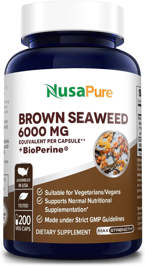 Brown Seaweed Extract 6,000 mg with Bioperine - 200 Veggie Capsules (100% Vegetarian, Non-GMO & Gluten Free)