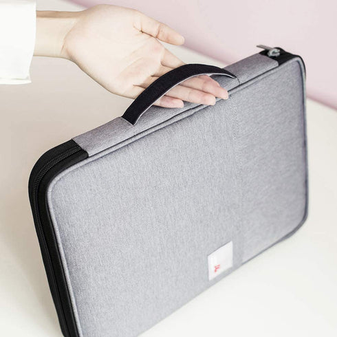 A4 Document Bags Portfolio Organizer Waterproof Business File Holder Travel Document Bags for Office Ipad Pen Notebooks(Light Grey)