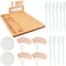 Bamboo Cheese Board with 4 Stainless Steel Knives and 8 Dessert Forks, 2 Seasoning Bowls, 20 Toothpicks Flags, Charcuterie Platter & Serving Tray for Wine, Biscuits, Salty Cheese and MeatBullet Points
